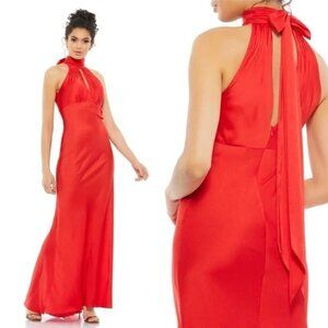 NEW $598 MAC DUGGAL 49520 RED KEYHOLE HALTER EMPIRE WAIST SATIN GOWN Size 2